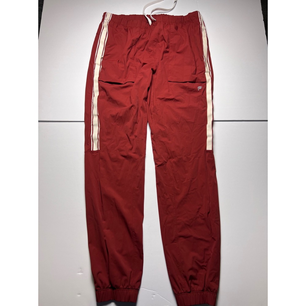 Fabletics Jogger Pants Mens L Red Side Stripe Athletic Activewear 0851